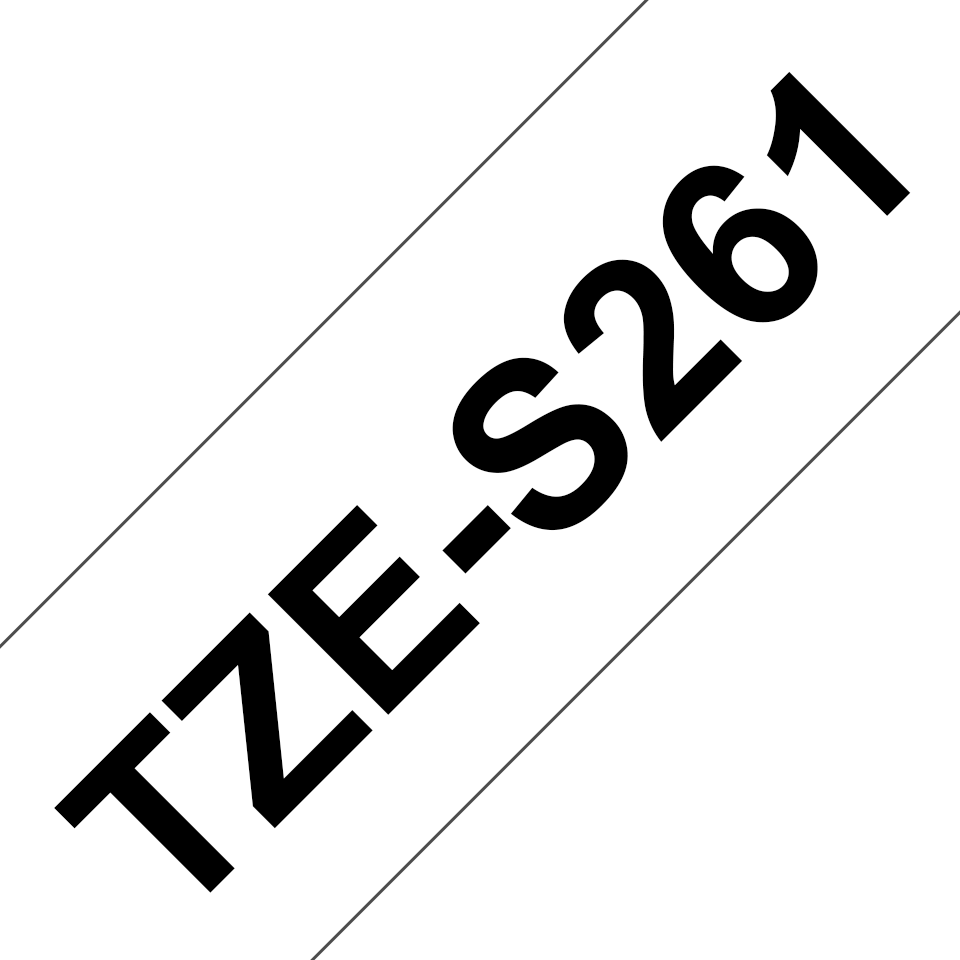 Oryginalna laminowana taśma z mocnym klejem TZe-S261 firmy Brother – czarny nadruk na białym tle, 36mm szerokości